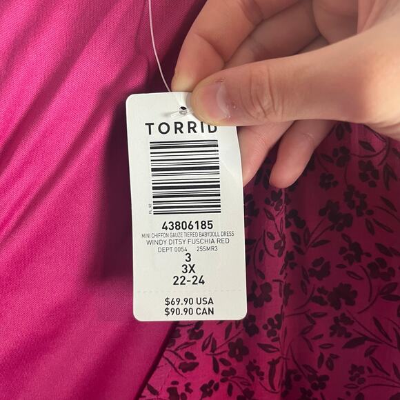 Torrid Mini Chiffon Tiered Babydoll Dress Pink Size 3X New Holiday Party - Picture 6 of 8